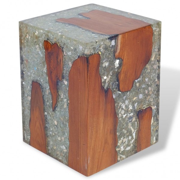 Taburete de madera de teca maciza y resina
