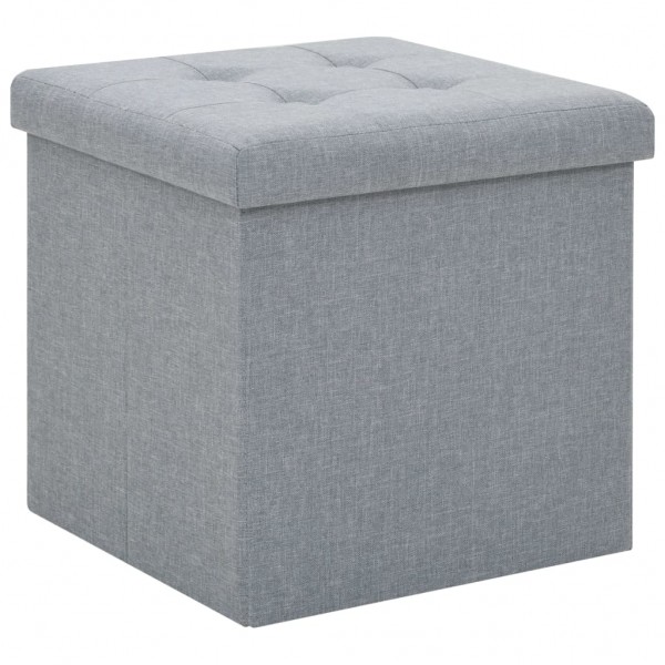Taburete plegable con almacenaje lino sintético gris claro