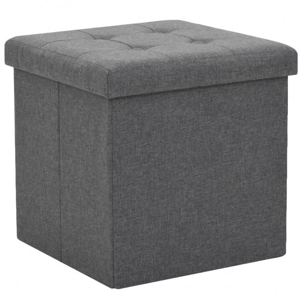 Taburete plegable con almacenaje lino sintético gris oscuro