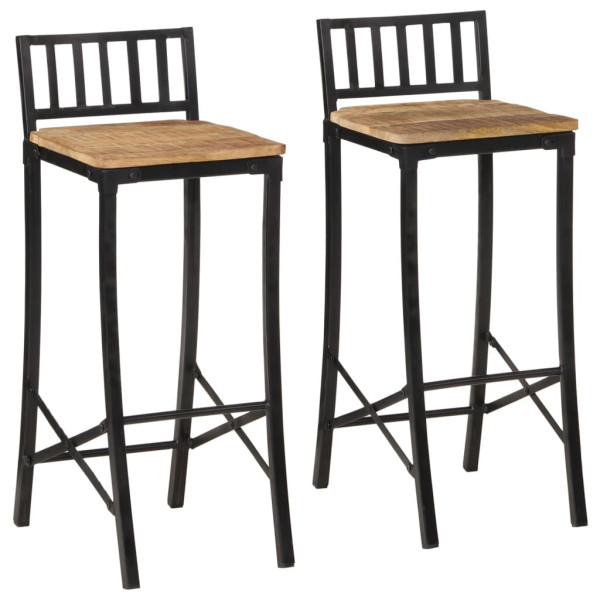 Taburetes altos 2 uds madera maciza de mango rugosa