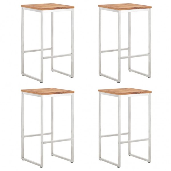Taburetes de bar 4 uds madera maciza acacia y acero inoxidable