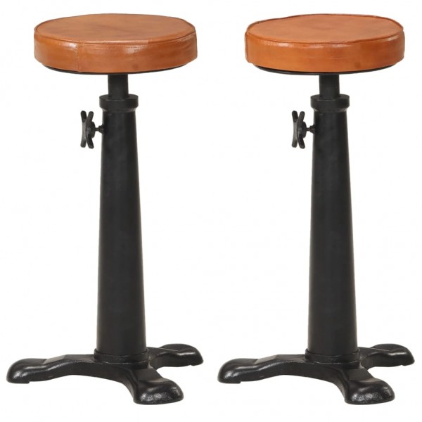 Taburetes de cocina 2 uds cuero auténtico marrón hierro fundido