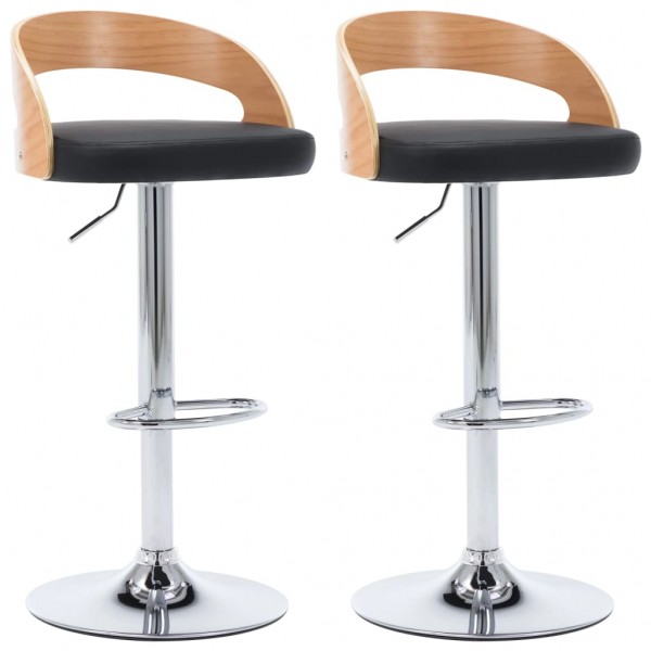 Taburetes de cocina 2 uds piel sintética y madera curvada negro