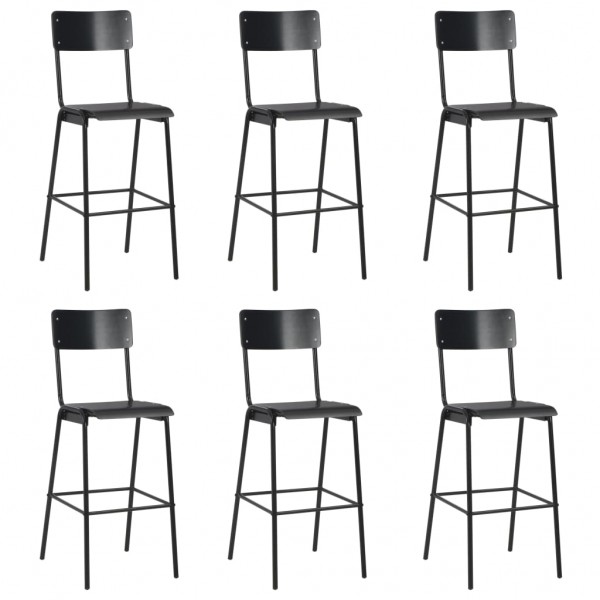Taburetes de cocina 6 uds madera contrachapada y acero negro