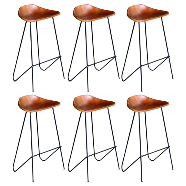 Taburetes de cocina 6 unidades cuero auténtico marrón