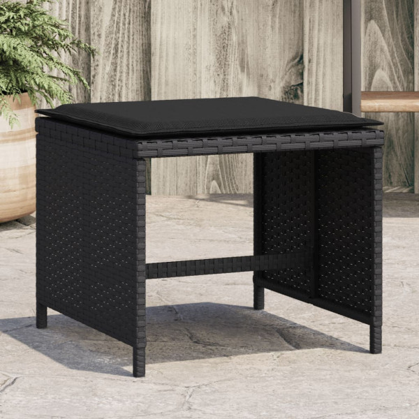Taburetes de jardín con cojines 4 uds ratán PE negro 40x40x35cm
