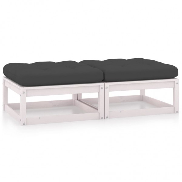 Taburetes de jardín con cojines blanco 2 uds madera maciza pino