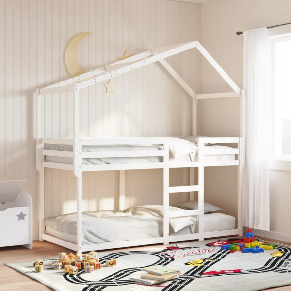 Techo de cama infantil madera maciza blanco 203x80.5x142 cm