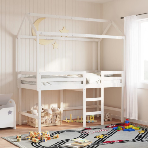 Techo de cama infantil madera maciza blanco 207x95.5x159 cm