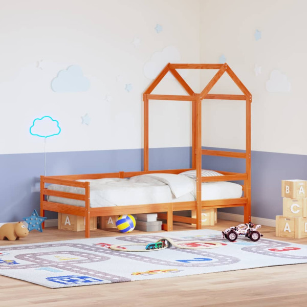 Techo de cama infantil madera maciza marrón 108x70x176.5 cm
