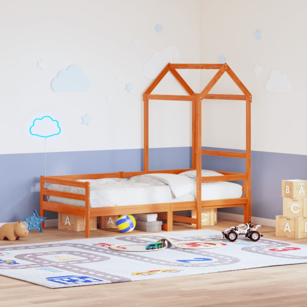 Techo de cama infantil madera maciza marrón 118x70x176.5 cm