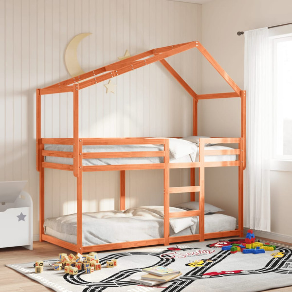 Techo de cama infantil madera maciza marrón 203x80.5x142 cm