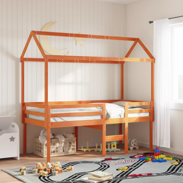 Techo de cama infantil madera maciza marrón 217x95.5x159 cm