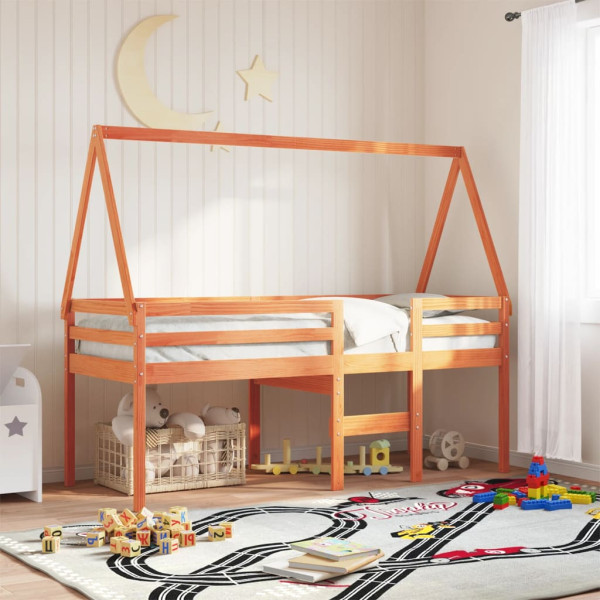 Techo de cama infantil madera maciza pino marrón 199x95.5x88 cm