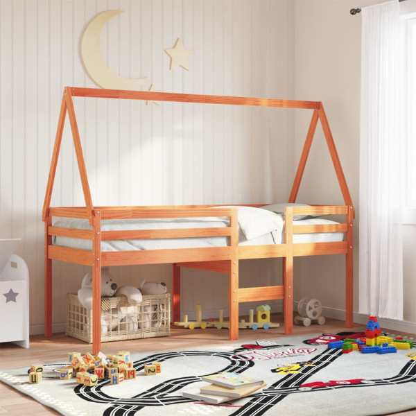 Techo de cama infantil madera maciza pino marrón 209x95.5x88 cm