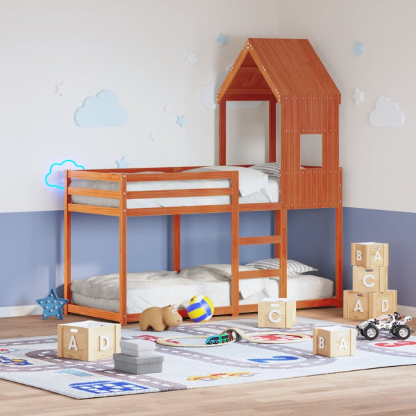 Techo de cama infantil madera maciza pino marrón 60x99x139.5 cm