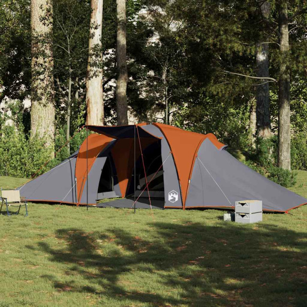 Tienda familiar con cúpula impermeable 6 personas gris naranja
