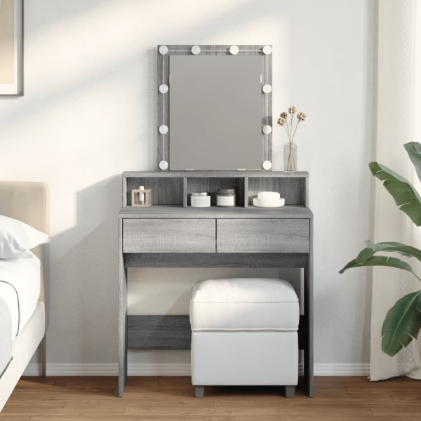 Tocador con luces LED color gris Sonoma 80x41x144.5 cm