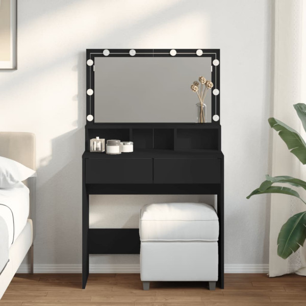 Tocador con luces LED negro 80x41x134.5 cm