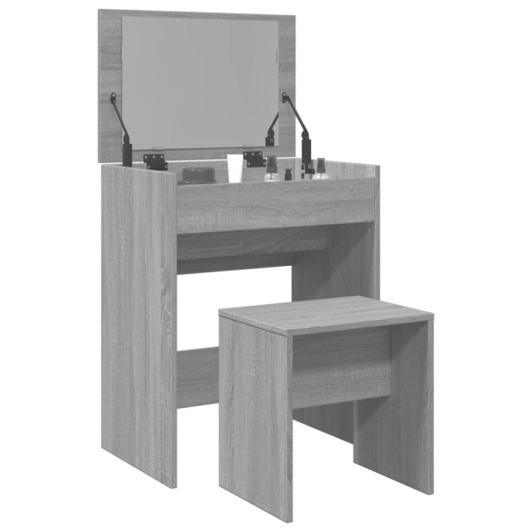 Tocador con taburete gris Sonoma 60x40x113.5 cm
