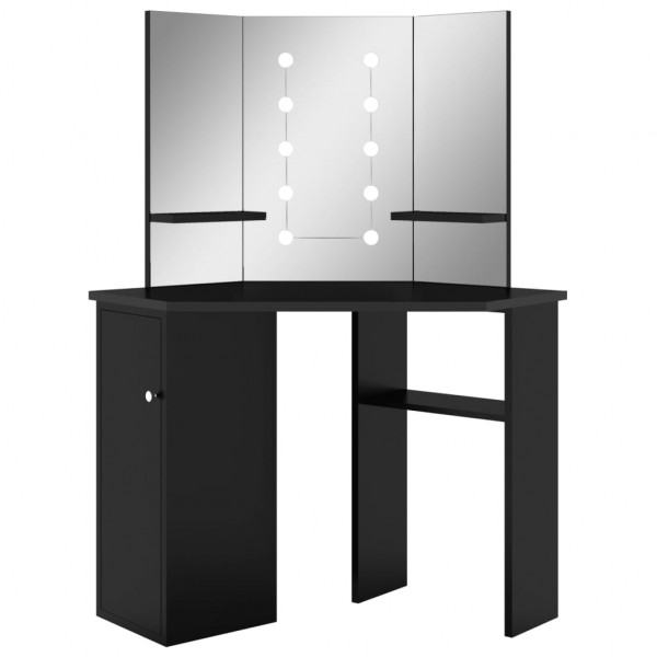 Tocador de esquina con LED negro 111x54x141.5 cm