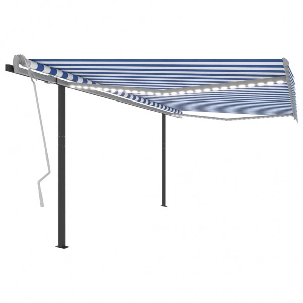 Toldo automático con LED sensor de viento azul y blanco 4x3.5 m