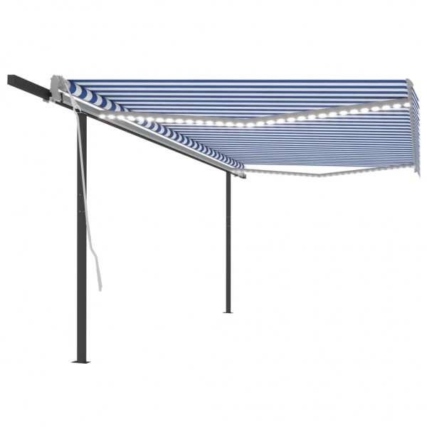 Toldo automático con LED sensor de viento azul y blanco 5x3.5 m