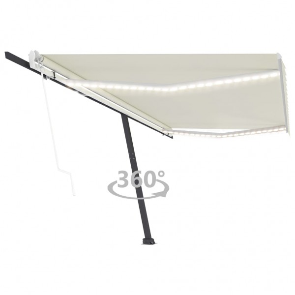 Toldo automático con LED y sensor de viento crema 500x350 cm
