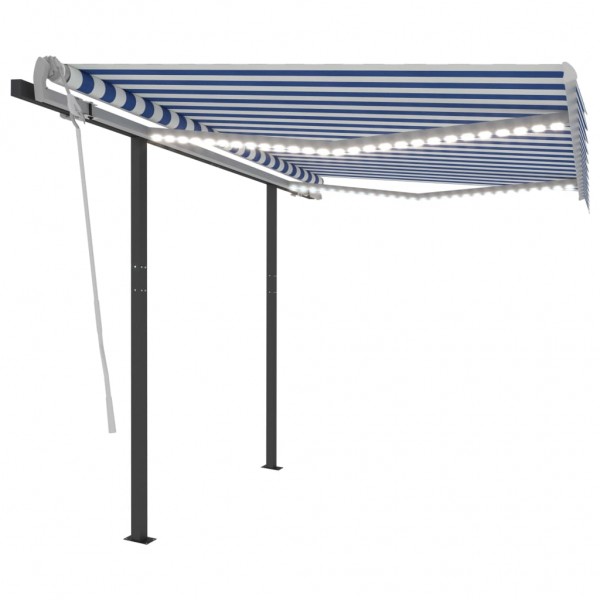 Toldo automático LED sensor de viento azul y blanco 3.5x2.5 m