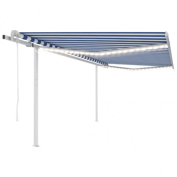 Toldo automático LED sensor de viento azul y blanco 4.5x3.5 m