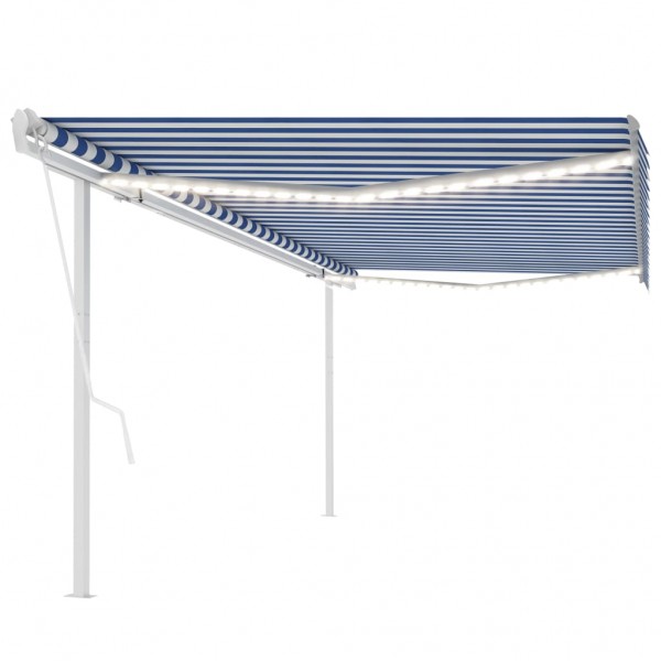 Toldo automático LED sensor de viento azul y blanco 5x3.5 m