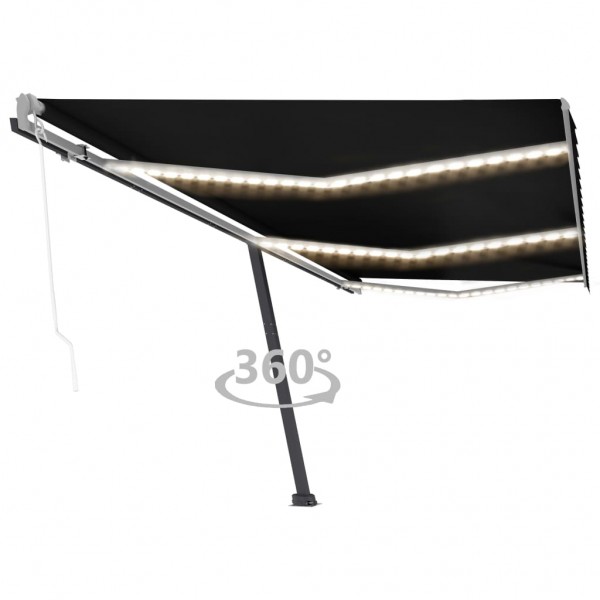 Toldo automático LED sensor de viento gris antracita 600x300 cm