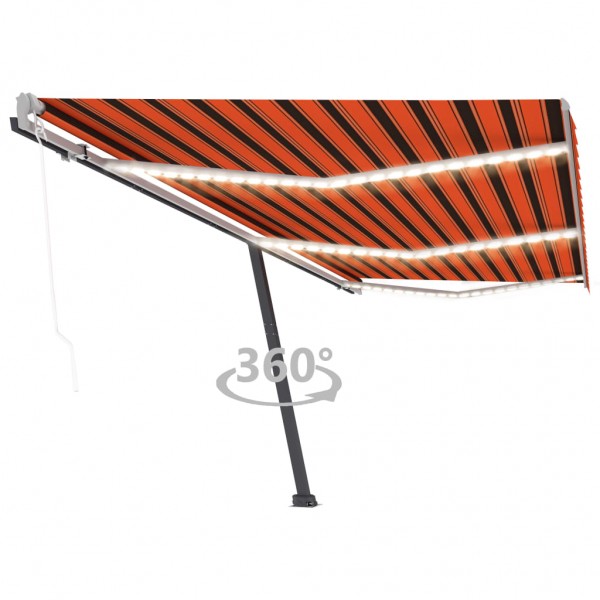 Toldo automático LED sensor de viento naranja marrón 600x300 cm