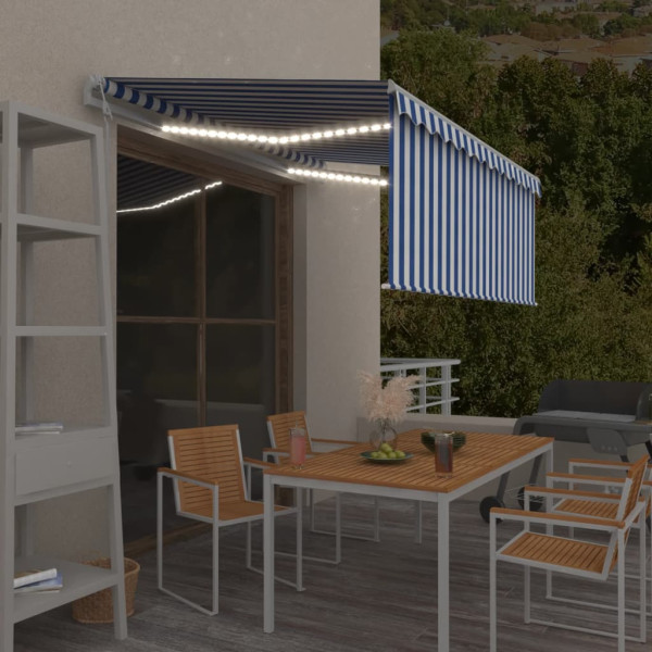 Toldo automático persiana. LED y sensor de viento azul 3.5x2.5m