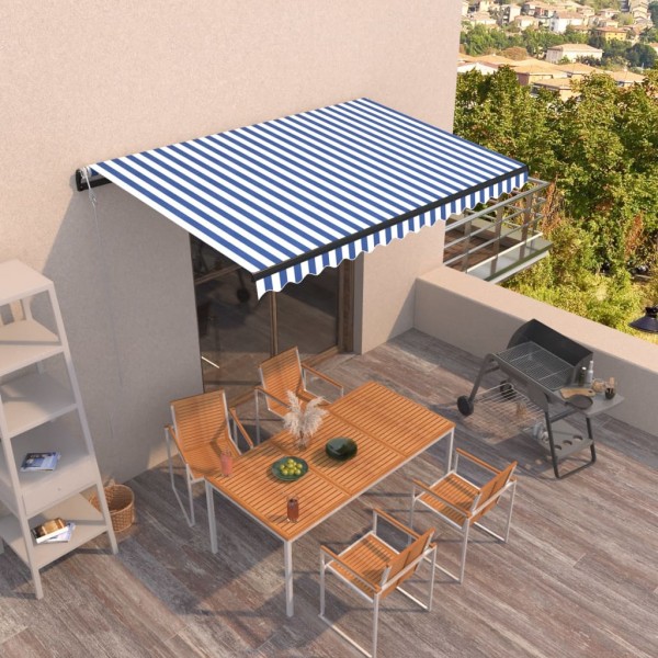 Toldo automático retráctil azul y blanco 400x350 cm
