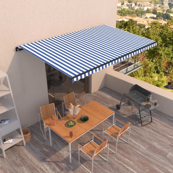 Toldo automático retráctil azul y blanco 500x350 cm