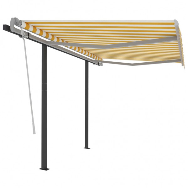 Toldo automático retráctil con postes amarillo blanco 3.5x2.5 m