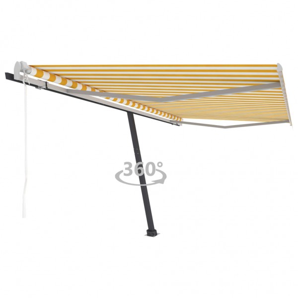Toldo de pie automático amarillo y blanco 450x300 cm