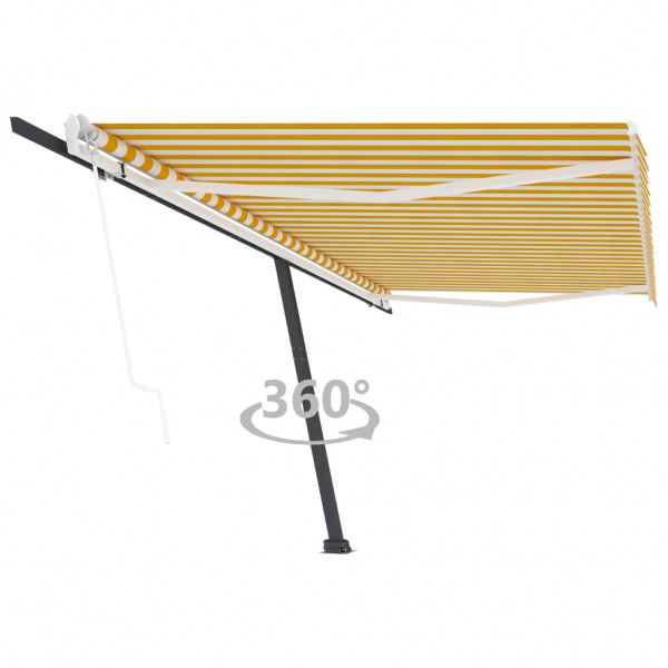 Toldo de pie automático amarillo y blanco 500x350 cm