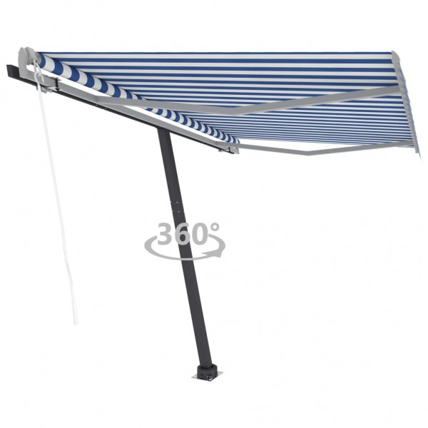 Toldo de pie automático azul y blanco 350x250 cm