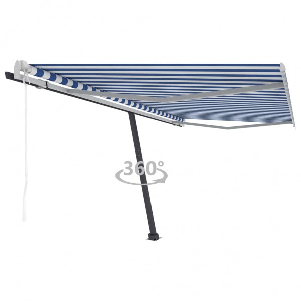 Toldo de pie automático azul y blanco 450x350 cm
