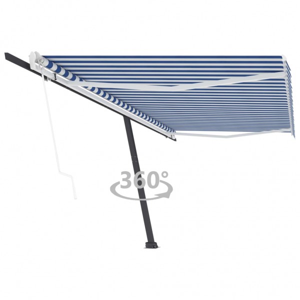 Toldo de pie automático azul y blanco 500x350 cm