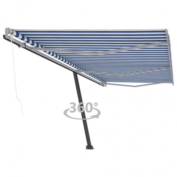 Toldo de pie automático azul y blanco 600x350 cm