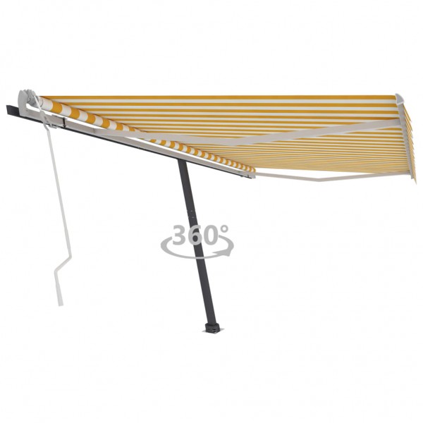 Toldo de pie retráctil manual amarillo y blanco 400x300 cm