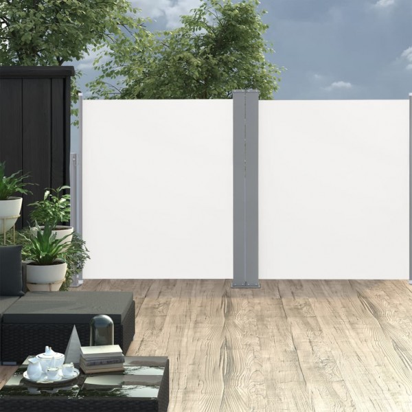 Toldo lateral doble retráctil de jardín color crema 170x600 cm