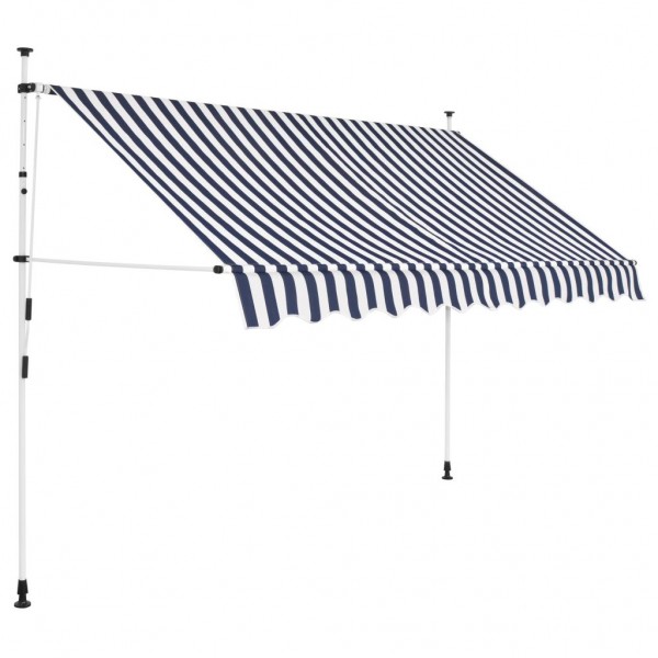 Toldo manual retráctil azul y blanco a rayas 300 cm