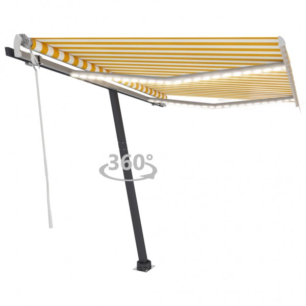 Toldo manual retráctil con LED amarillo y blanco 300x250 cm