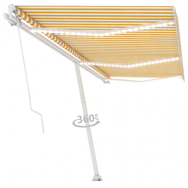 Toldo manual retráctil con LED amarillo y blanco 600x350 cm