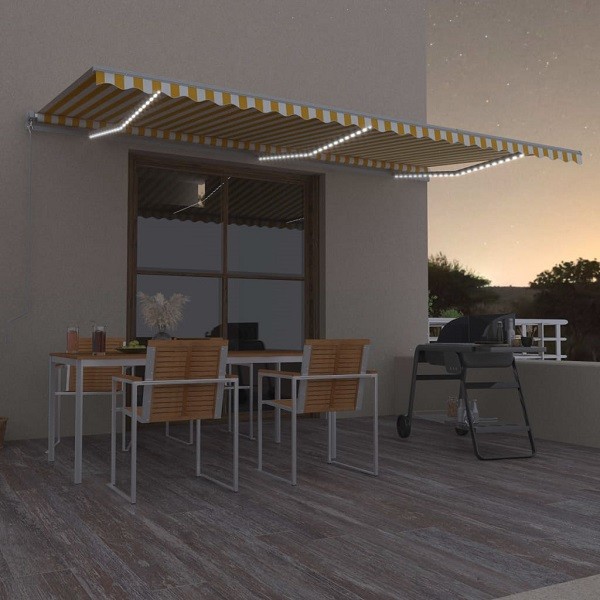 Toldo manual retráctil con LED amarillo y blanco 600x350 m