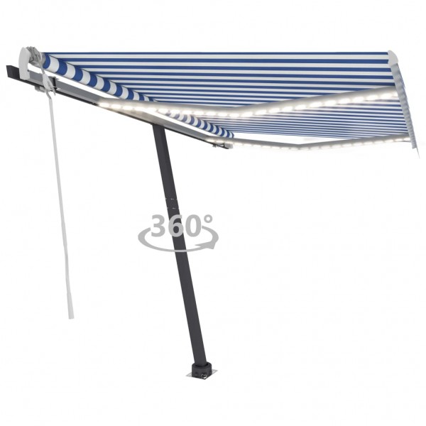Toldo manual retráctil con LED azul y blanco 300x250 cm